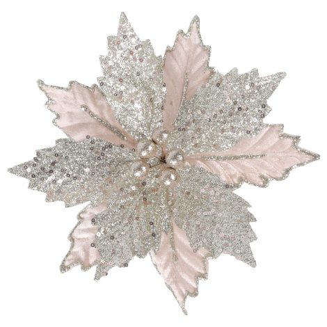 Rosegold Glitter Poinsettia Flowers and Berry Stems – Perfect for Christmas Tree Ornaments and Decorations.