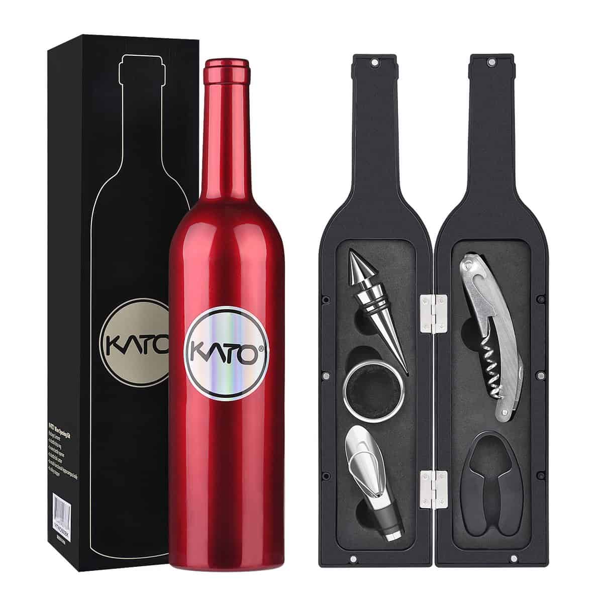 5 Pcs/Set Deluxe Wine Accessories Gift Set - Wine Bottle Corkscrew Opener, Stopper, Drip Ring, Foil Cutter and Wine Pourer, Novelty Bottle-Shaped Best Gifts for Wine Lover, Gadgets for Men Women, Red