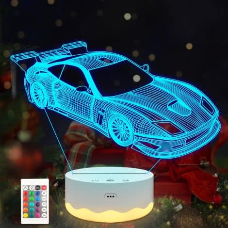 Anywin Car Night Light for Kids – 3D Illusion Lamp with 16 Colors, Timer, Dimmer & Remote Control. Perfect for home decor, birthdays, and Christmas gifts. Suitable for boys, children, men, and him.