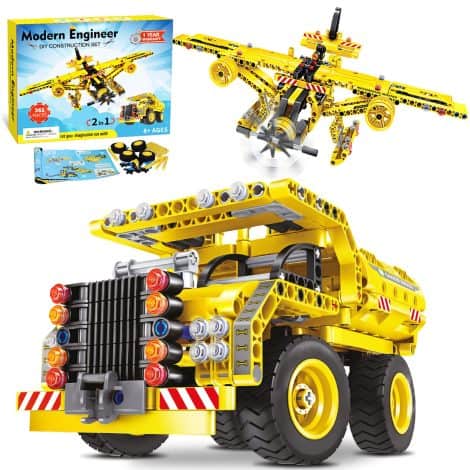 ACTRINIC 2-in-1 STEM Building Blocks for creative 8-12-year-old boys and girls – 361pc Construction Kit Gift.