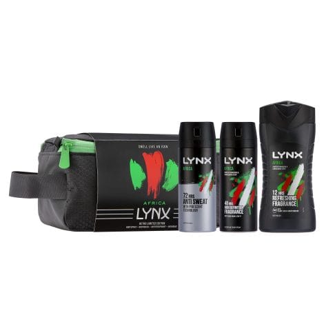 Lynx Africa Retro Limited Edition Trio Men’s Gift Set: 48-hour Fragrance & Body Spray, Shower Gel, Wash Bag.