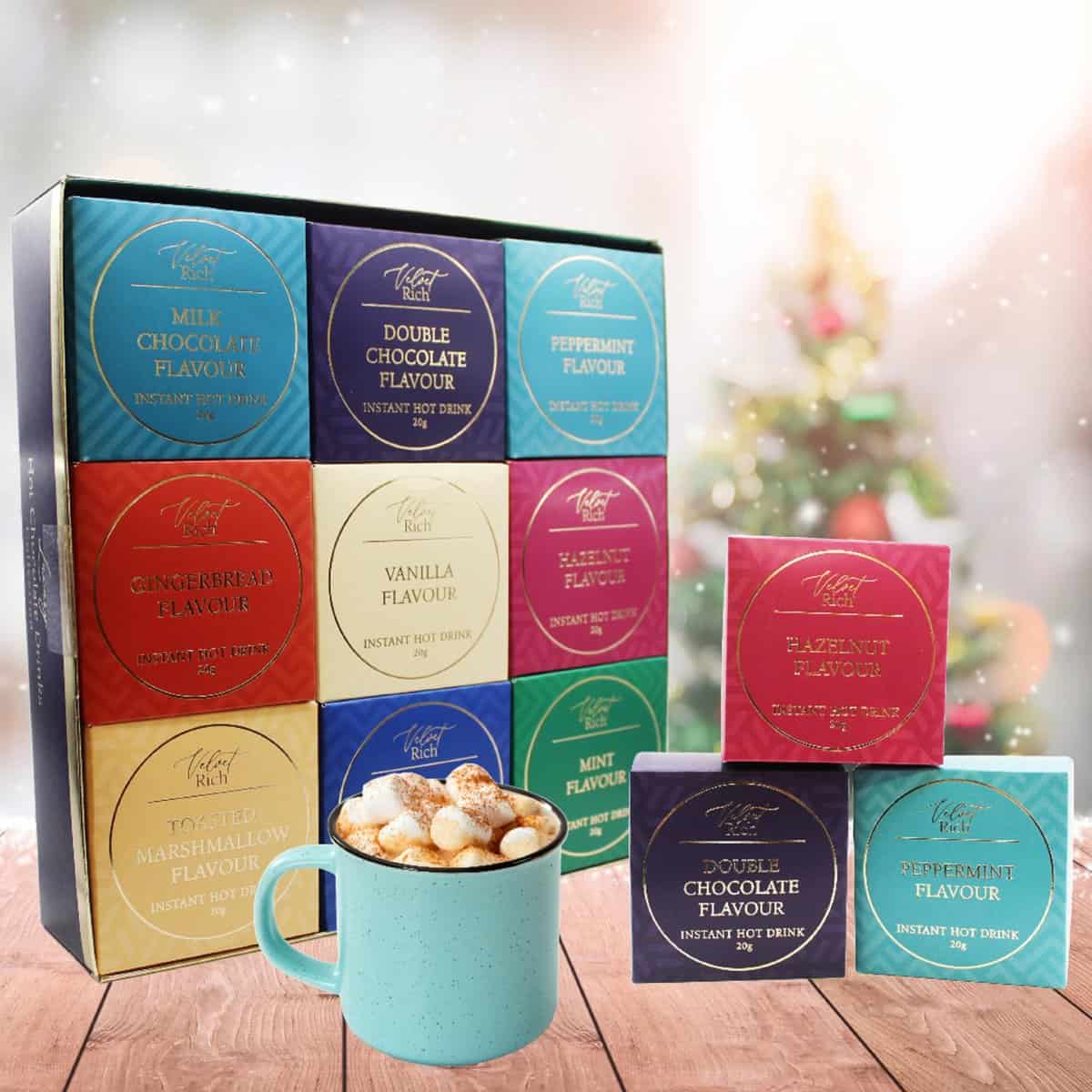 Hot Chocolate Selection Gift Set - Luxury Velvet Rich Assorted 9 Flavours Instant Hot Chocolate Selection Box with Topline Card. Great Gift for Secret Santa Gifts or Stocking Fillers