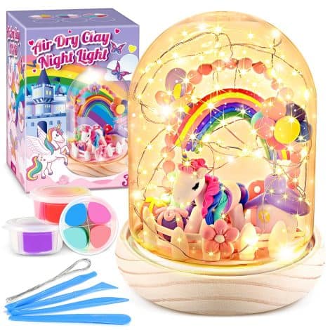 Gralal Girls Birthday Presents – Unicorn Craft Kits for ages 5-9, including Air Dry Clay & Lights. Perfect Christmas gift!