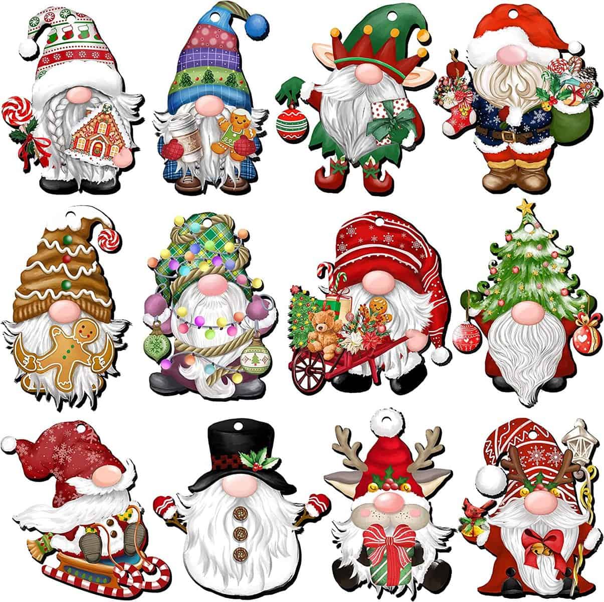 Christmas Gnome Wooden Hanging Ornaments, 24Pcs Christmas Ornaments for Christmas Tree Decorations, Christmas Tree Ornaments for Christmas Decorations, Santa Doll Elf Party Supplies