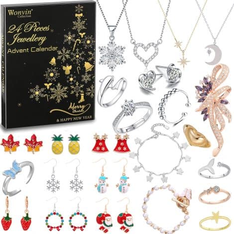 Christmas Countdown Jewellery Advent Calendar 2023: Perfect gifts for British women, wives, daughters, moms, or girlfriends.