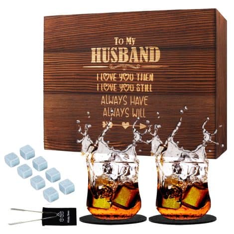 Jeasona Whisky Lover’s Gift Set – Ideal for Your Husband’s Birthday or Anniversary, Complete with Whisky Glasses and Stones. Perfect for Christmas or Father’s Day!