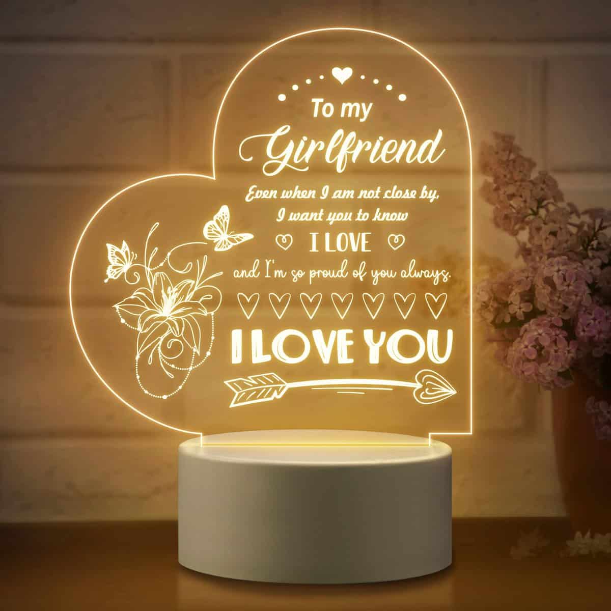 Christmas Gifts for Girlfriend, Girlfriend Birthday Gifts for Her, Night Lights with Romantic Sayings, Girlfriend Gifts for Anniversary Valentines, Acrylic Bedside Lamp Gifts for Girlfriend