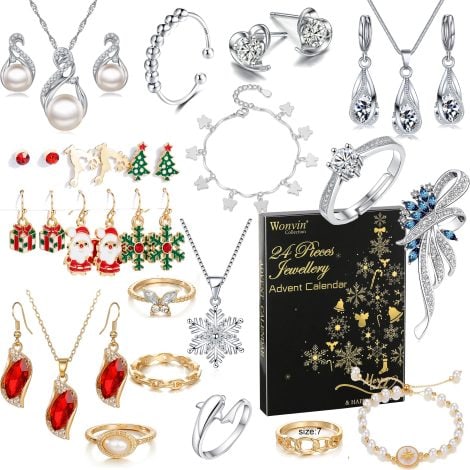 2023 Wonvin Collection Advent Calendar with 24 jewelry surprises, perfect gift for women, daughters, and moms.