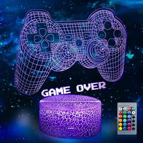 3D Illusion Lamp LED Night Light: Gamepad design, 16 color options, remote control switch. Perfect for bedroom decoration. Ideal gift for kids and adults on special occasions.