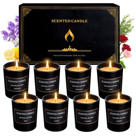 Women’s scented candle gift set, 8-pack stress relief candles, made of natural soy wax for relaxation. Perfect for birthdays, Christmas, and Thanksgiving.