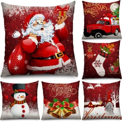 Funny Style Christmas Pillow Covers – 6-Pack of Cushion Covers for Sofa, Office, or Bedroom Decor.