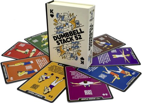 “Deck 52 Dumbbell Exercise Cards: Interactive, instructional game for effective workouts with adjustable weights, ideal for home gym.”