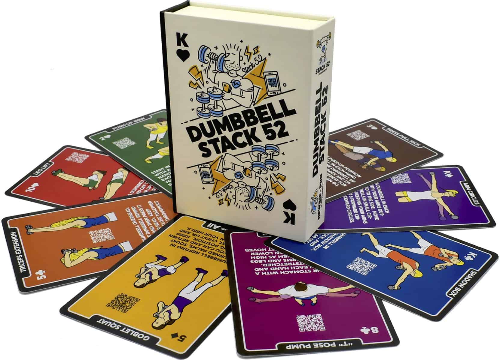 Stack 52 Dumbbell Exercise Cards. Dumbbell Workout Playing Card Game. Video Instructions Included. Perfect for Training with Adjustable Dumbbell Free Weight Sets and Home Gym Fitness.