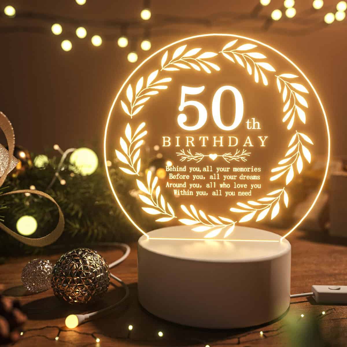 JOVMUND 50th Birthday Gifts for Women Men, 50th Birthday Decorations Gifts Engraved Led Light, 50th Birthday Gift for Him her Funny, Personalised 50th Birthday Ideas Gift for Sister Friend Husband