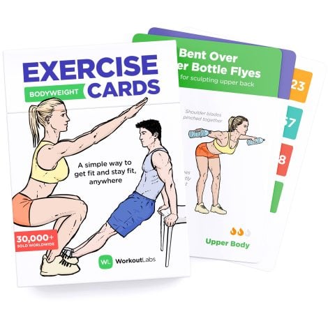 Waterproof fitness cards with 60 bodyweight exercises and 12 no equipment routines for home and gym workouts.