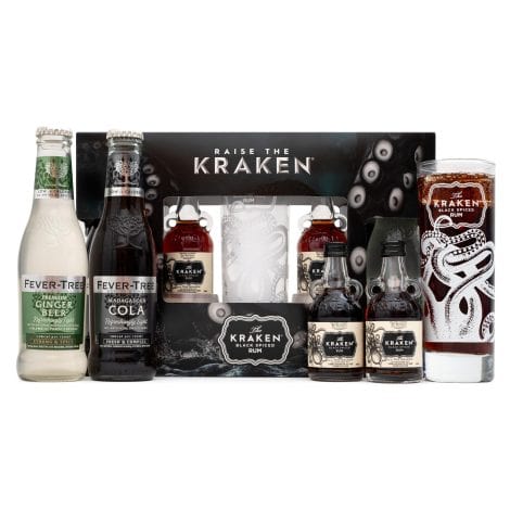 The Kraken Experience Spiced Rum Gift Set: Kraken Rum x2 5cl Black Spiced, Fever-Tree Ginger Beer & Cola, Rum Glass – Perfect Gifts for Men on Christmas or Dad’s Birthday.