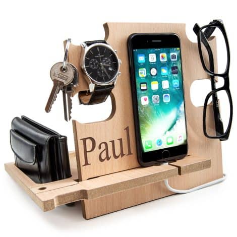 Customizable Man’s Docking Station in Beige with Classic Font Style 1.