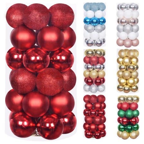 Red Shatterproof Christmas Baubles 30pcs 60mm – Perfect festive decorations for your Xmas tree and home.