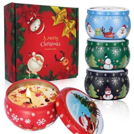 Festive Scented Candle Collection: Treat yourself or loved ones to four delightful soy wax candles. Perfect for Christmas, Valentine’s, or Mother’s Day.