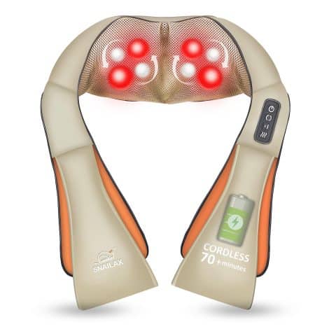 Snailax Heat-Enabled Cordless Neck and Back Massager for Pain Relief, Portable Electric Massager Pillow (Khaki) – Perfect Gift.