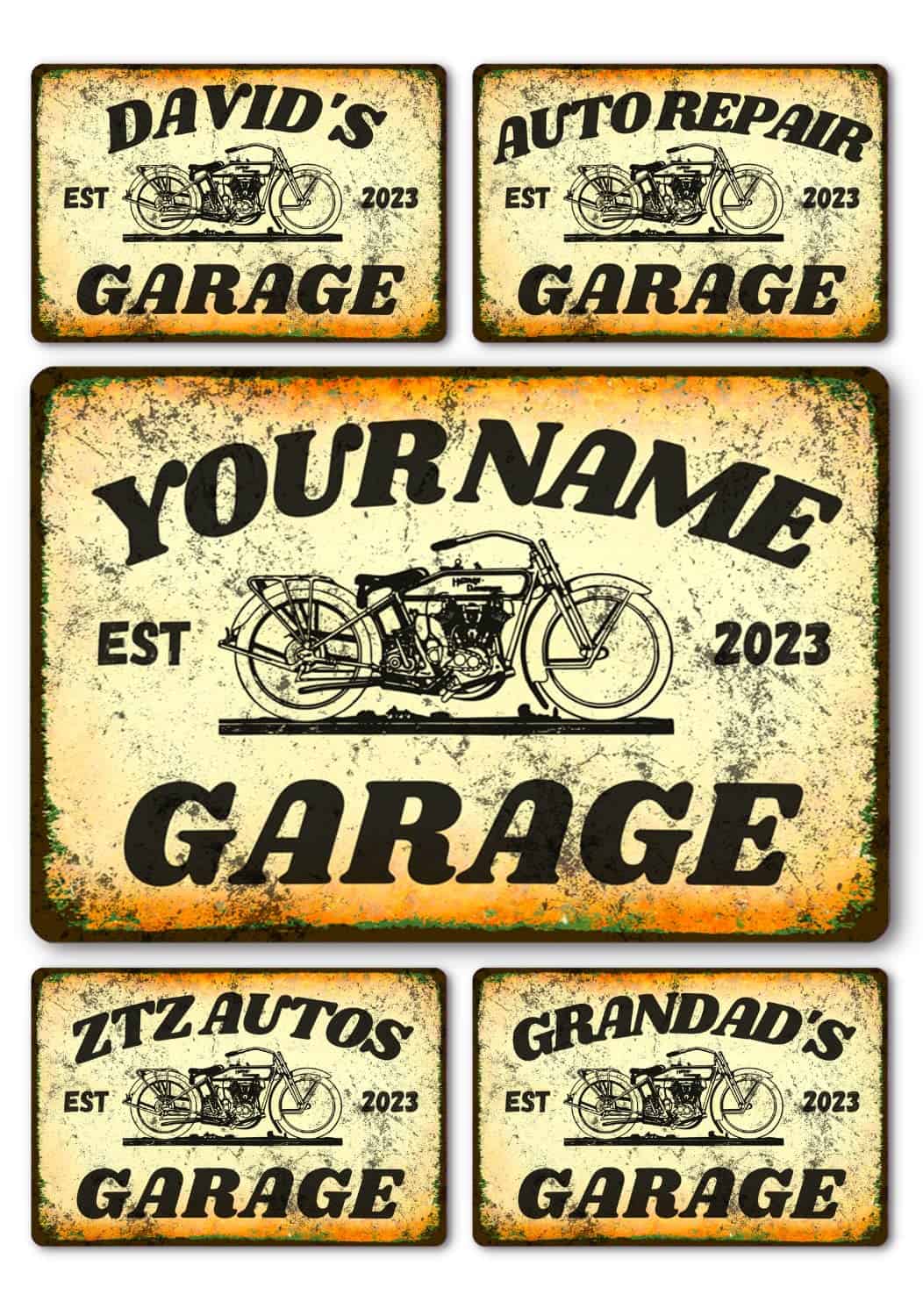 Personalised Metal Signs - Custom Plaque for Home Decor, Wall Art, Man Cave, Door, House, Shed, Bedroom 30 x 20cm (Motorbike Garage Sign)