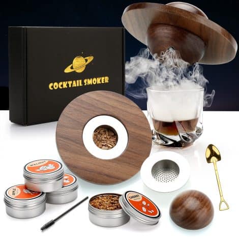 Walnut Smoker Kit for Cocktails and Whiskey: 4 Wood Chips included. Perfect gift for Men, Husband, Dad.