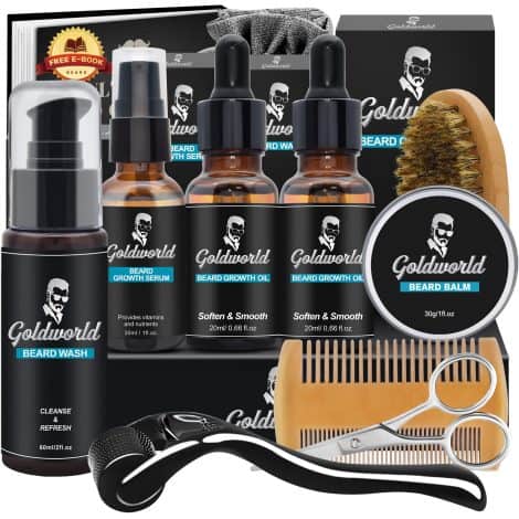 Men’s Beard Care Set with Hair Growth Tools, Perfect for Gifting, Includes Beard Oil, Wash, Balm, and Accessories.