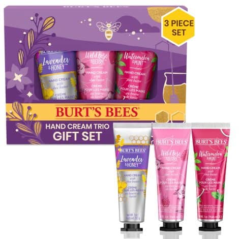 Burt’s Bees Hand Cream Trio: Soothing Shea, Calming Lavender, Nourishing Wild Rose, & Refreshing Watermelon! Perfect gift set.