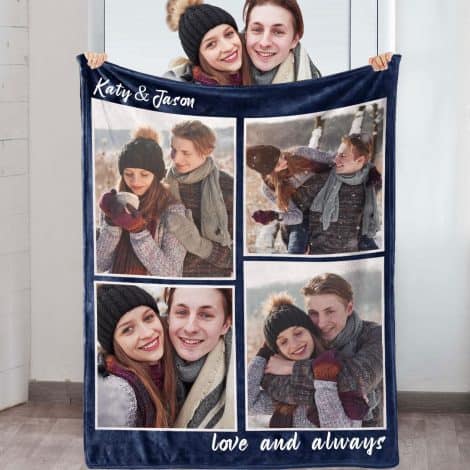 Personalized ‘I Love You’ Couples Blanket with Custom Photos: Perfect gift for birthdays, anniversaries, and Valentine’s Day.