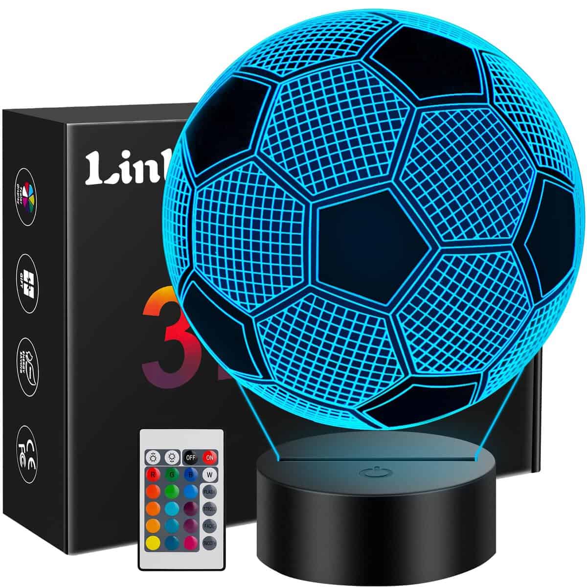 Football Gifts for Boys, Linkax 3D Illusion Night Lamp, Football Night Light for Kids Girls, 16 Colors Change with Remote Control, Christmas Birthday Gift, Bedroom Accessories Decor for Football Fans