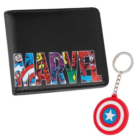 Black Captain America Marvel Wallet and Keyring Set for Men and Teenagers – Groot ID Pocket. Gift for men.