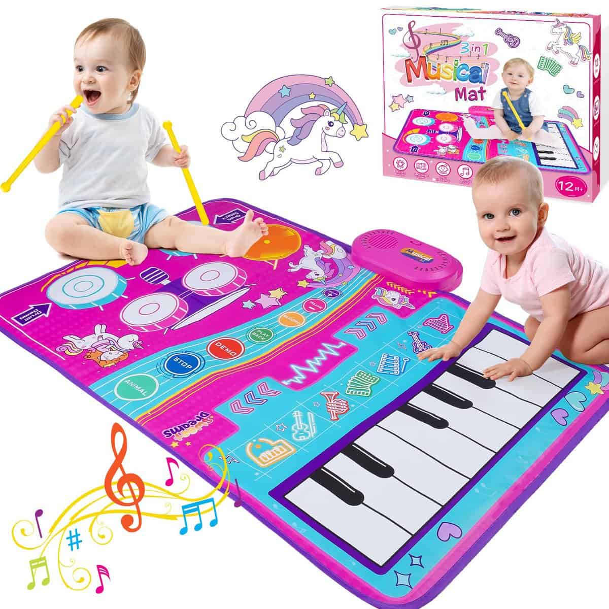 Unicorn Musical Toys for 1 2 3 Year Old Girls, 3 in 1 Piano Drum Mat Unicorn Gifts for Girls Gifts for 1 2 3 Year Old Girls for Girls, Toddler Baby Toys Stocking Fillers Kids for Girls