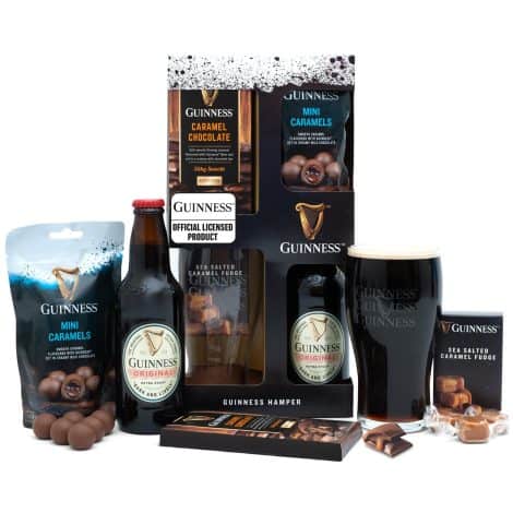 Guinness Hampers, a beer gift set including chocolate, fudge, a pint glass and more. Ideal for Christmas!