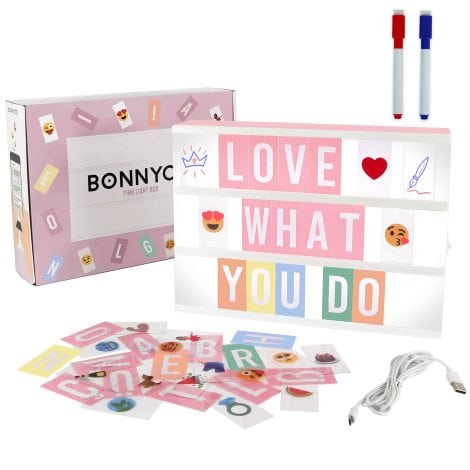 BONNYCO Pink Cinema Light Box: A trendy A4 LED light box for girls’ rooms with 400 letters and emojis, perfect for gifting on Christmas or birthdays.