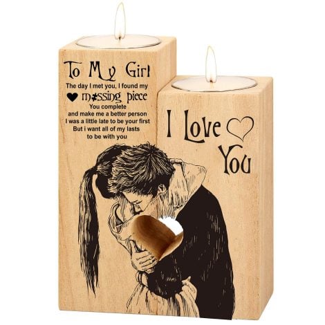 Wooden Heart Candlestick – A romantic gift for your girlfriend or to celebrate your relationship (To My Girl).