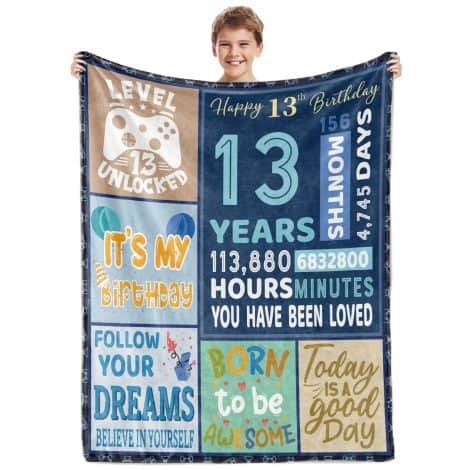 BTZO 13th Birthday Gifts for Boys – Blue Blanket to Celebrate Teen Boys’ 13th Birthday! Perfect Gift for Sons, Nephews, or Grandsons.