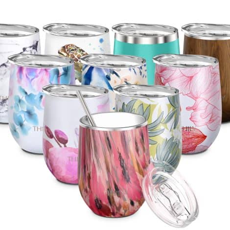 THILY Floral Stainless Steel Wine Tumbler: Insulated, Spill-Proof, Perfect Gift for British Women, Coffee and Cocktails.