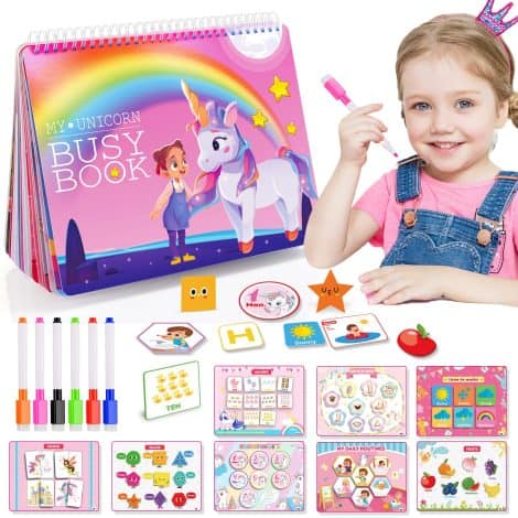 Gralal Unicorn Busy Book, educational toys for 2-5 year old girls, perfect gifts for birthdays and Christmas.