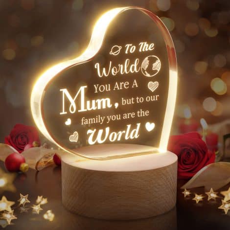 Engraved Acrylic Night Light and Keepsake: Perfect Christmas or Birthday gifts for Mum, from Daughter or Son. Unique Mum gift idea.