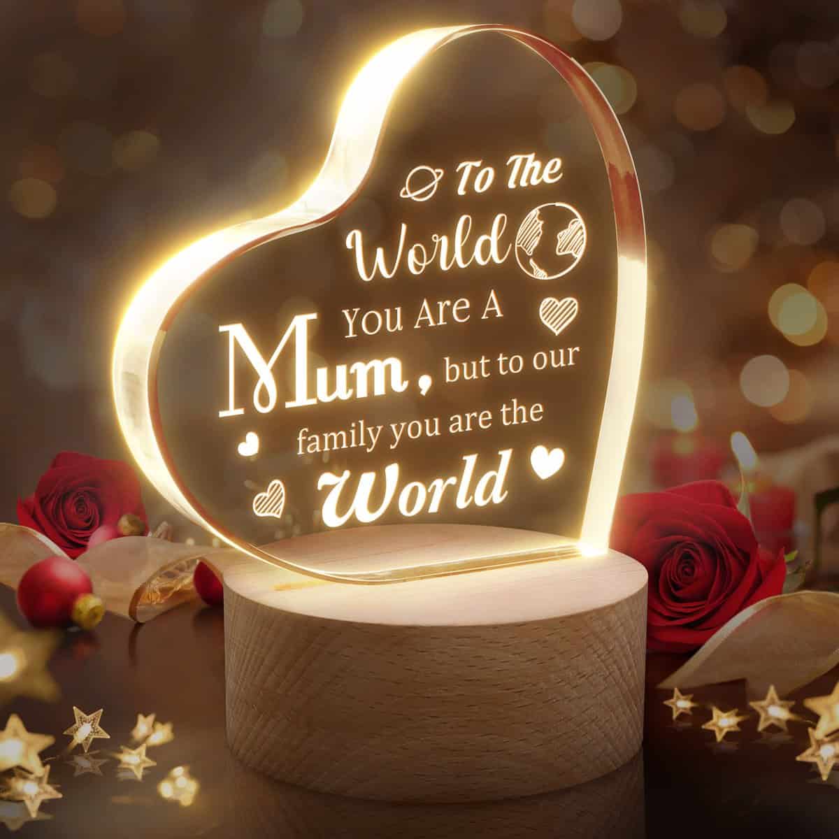 Christmas Birthday Gifts for Mum, Mum Birthday Gifts from Daughter Son, Acrylic Engraved Night Light and Keepsake, Unique Mum Gifts Idea for Christmas Birthday Mother's Day