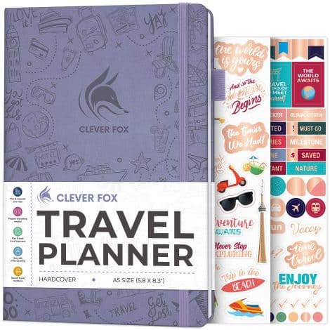 Smart Fox Travel Journal – 5-trip Itinerary Organizer, perfect for both individuals and couples (Lavender, A5 size).