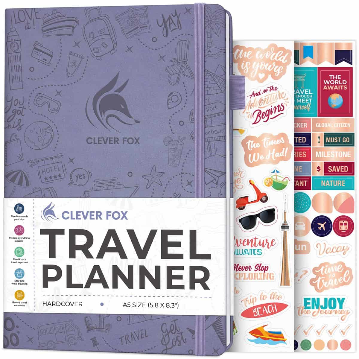 Clever Fox Travel Journal - Itinerary Travel Planner Organizer for Women, Men and Couples, Travel Log Journal, Lasts 5 Trips, A5 (Lavender, A5 (5.8" x 8.3"))