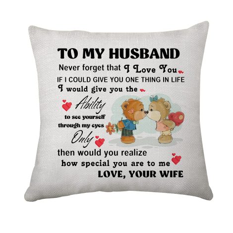 Husband-themed cushion cover for a cozy home; perfect anniversary, Valentine’s, Christmas or birthday gift for your husband.