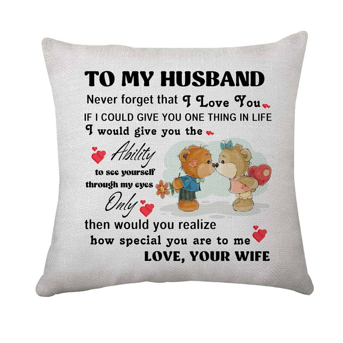 Husband Gifts Husband Cushion Cover 45 x 45 Gifts for Husband Annviersary Valentine Christmas Birthday Gift Husband Pillow Cases Decorative Square Cushion Cover for Soft Home Decor (Husband)