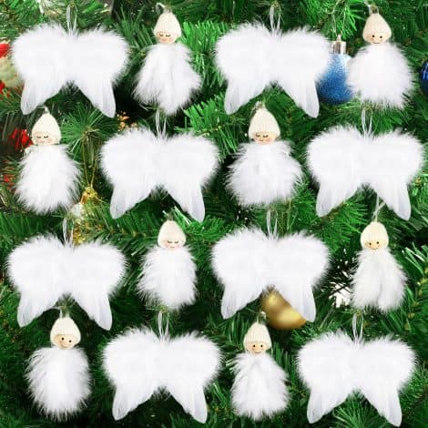 Esvitto’s 16 PCS Personalised White Feather Angel Wings, perfect for Christmas decorations indoors or outdoors.