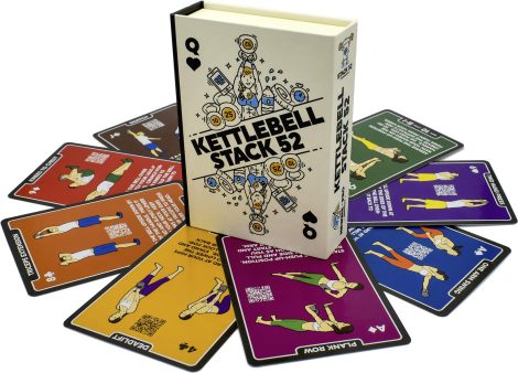 Stack 52 Kettlebell Exercise Cards: Fun workout game with video instructions for learning kettlebell moves and drills at home.