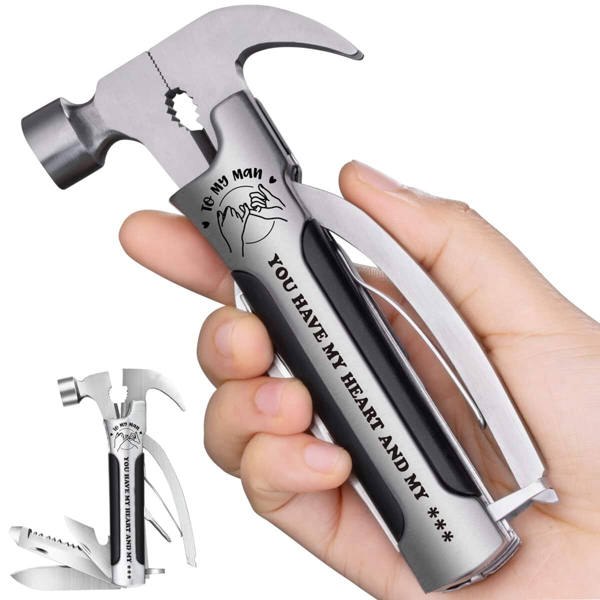 Multitool Gifts for Men Birthday Christmas - I Love You Gift for Him Husband Boyfriend, Xmas Stocking Fillers Secret Santa Anniversary Valentines Presents, 12 in 1 Multi Tool Mini Hammer Cool Gadgets