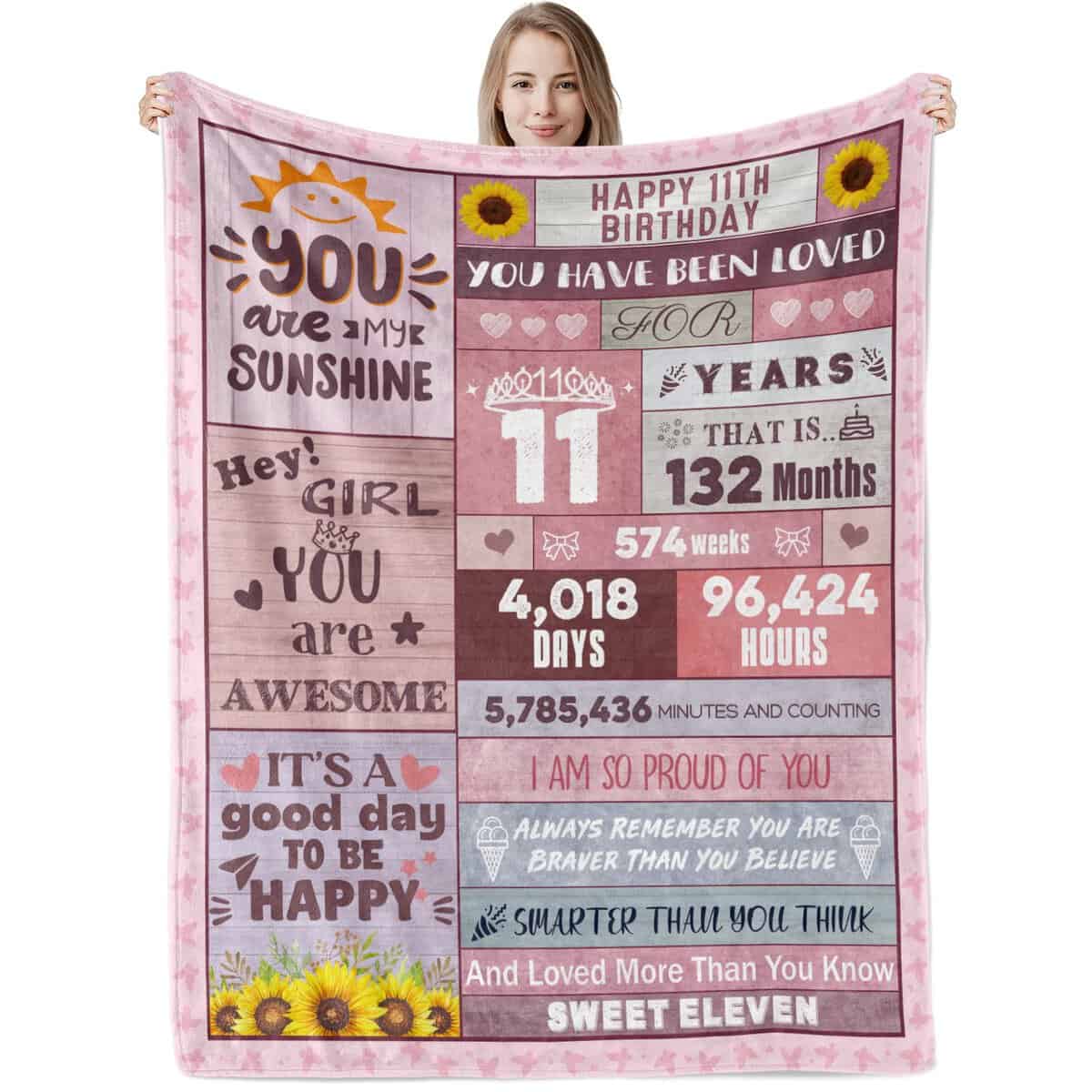 Xinvery 11th Birthday Gifts Blanket for Her,11 Year Old Girl Birthday Gifts Blankets 11th Birthday Decorations Blanket Best Gifts Ideas for 11 Year Old Girl Teen Girl Gifts Throw Blankets 50"X60"