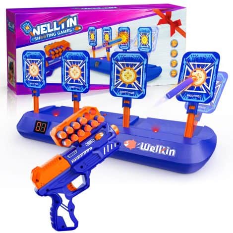 Welltin Electronic Shooting Targets with Toy Gun, 4 Auto Reset Targets, Fun Shooting Game for Kids, Ideal Halloween/Xmas Gift.