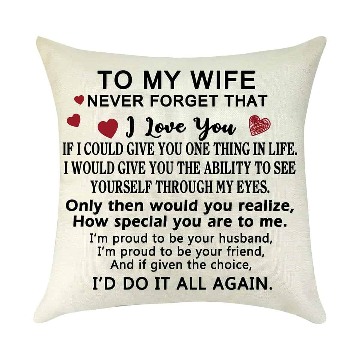 to My Wife Gift Cushion Cover Best Wife Gift Anniversary Valentine's Day Birthday Gifts for Wife from Husband Cotton Linen Decorative Pillow Cover Case Pillowcase for Sofa Living Room Square 18"x 18"